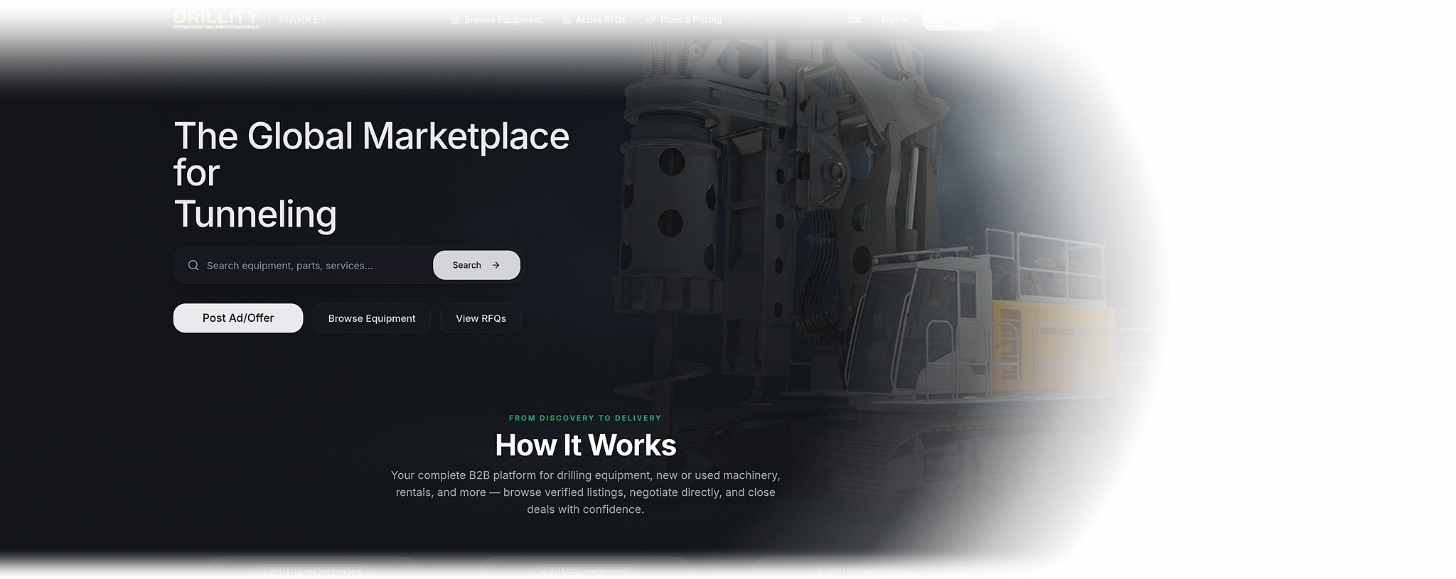 Drillity Market website — global B2B marketplace for drilling equipment